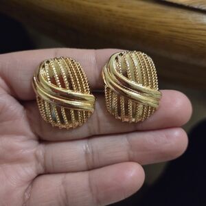 Gold Textured Knot Clip-On Earrings - Women Jewelry